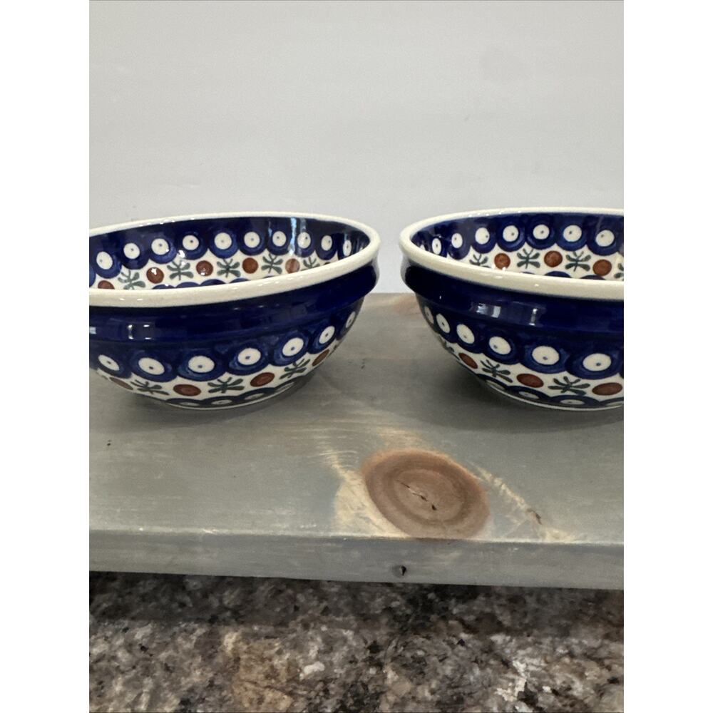 Polish Pottery Bowl- Set Of 2- Blue/White Nature 6in Wide/2.5in Tall Stackable - Picture 4 of 12